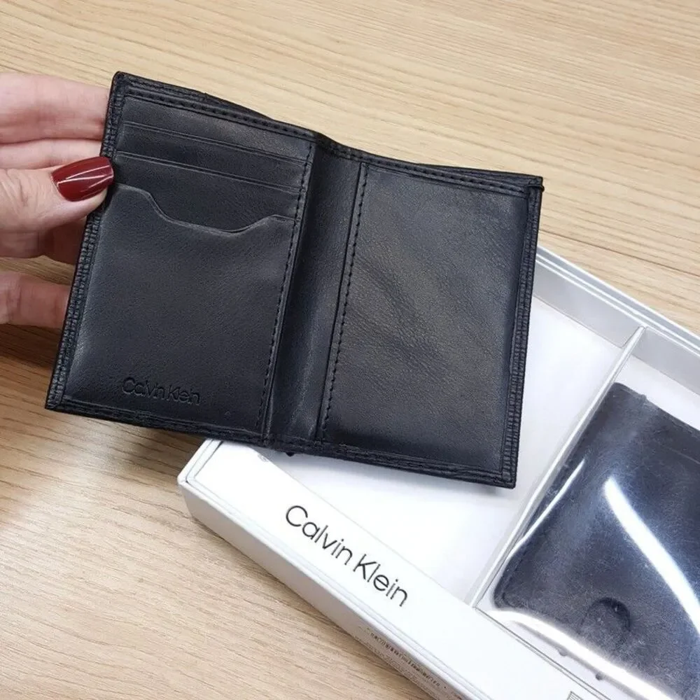 CALVIN KLEIN Duofold Wallet Set Mens Black Leather RFID MagSafe Card Holder